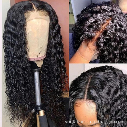 Cambodia Natural Black 150% Density Unprocessed Virgin Human Hair Water Wave 4x4 Transparent Lace Closure Wig with Baby Hair